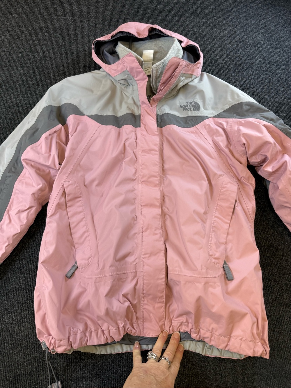 The North Face Pink and Gray Kids' Hooded Rain Jacket